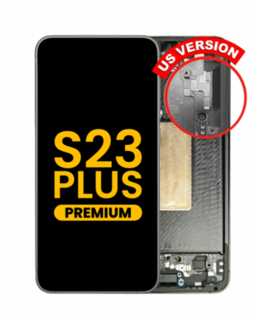 Order the Galaxy S23 Plus 5G S916 screen assembly with frame in graphite. US version, premium refurbished.