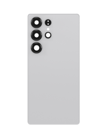Shop the Back Glass with Camera Lens and Adhesive for Galaxy S25 Ultra in titanium whitesilver with no logo.