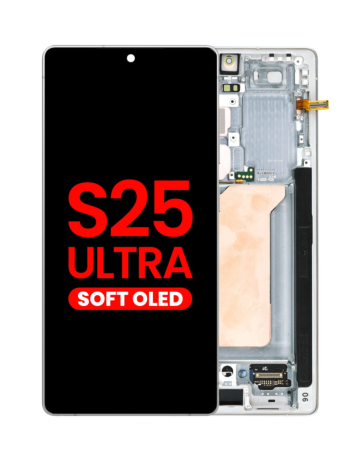 Shop the OLED Assembly with Frame for Galaxy S25 Ultra, model S938, in titanium whitesilver, aftermarket OLED.