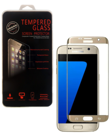 Grab wholesale deals on the tempered glass for Galaxy S7 Edge in Gold, case-friendly, 3D curved, 1 piece.