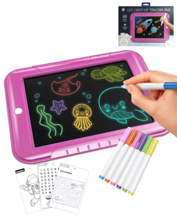 9" Kids Drawing Light Up Tracing Pad - PINK (Only Ground Shipping)