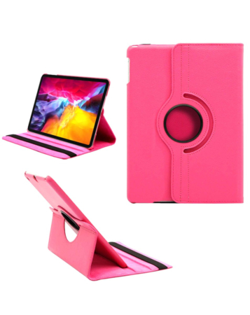 Universal 12"  360 Degree Rotating Leather Swivel Stand Case- HOT PINK (Only Ground Shipping)
