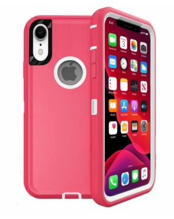 Heavy Duty Case for iPhone XR (HOT PINK & WHITE) (Only Ground Shipping)