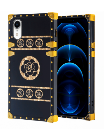Shiny BLACK Flowers Square Case - 3 for iPhone XR (Only Ground Shipping)
