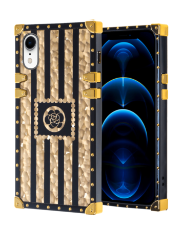 Shiny BLACK & GOLD Lines Square Case - 4 for iPhone XR (Only Ground Shipping)