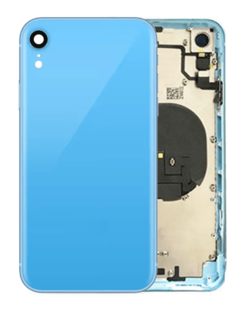 Shop the Back Housing Frame with Small Components Pre-Installed for iPhone XR in blue, without logo.