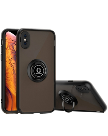 Hard PC Rear / Soft TPU Colorful Border Case with I-ring Holder - BLACK for iPhone XS Max (Only Ground Shipping)