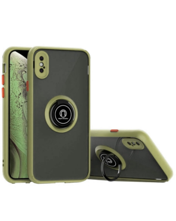 Hard PC Rear / Soft TPU Colorful Border Case with I-ring Holder - DARK GREEN for iPhone XS Max (Only Ground Shipping)
