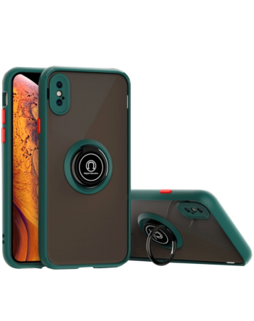 Hard PC Rear / Soft TPU Colorful Border Case with I-ring Holder - GREEN for iPhone XS Max (Only Ground Shipping)