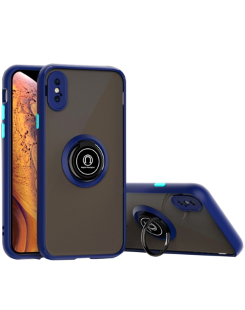 Hard PC Rear / Soft TPU Colorful Border Case with I-ring Holder - NAVY BLUE for iPhone XS Max (Only Ground Shipping)