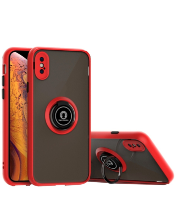 Hard PC Rear / Soft TPU Colorful Border Case with I-ring Holder - RED for iPhone XS Max (Only Ground Shipping)