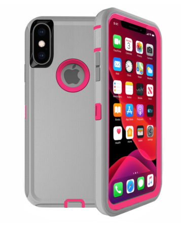 Heavy Duty Case for iPhone XS Max (GRAY & HOT PINK) (Only Ground Shipping)