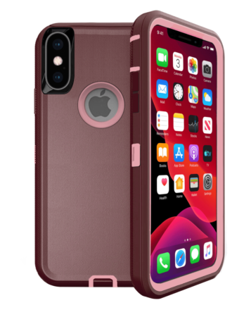 Heavy Duty Case for iPhone XS Max (MAROON & PINK) (Only Ground Shipping)
