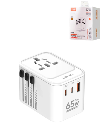 LDNIO Z6 (65W) 3 USB Ports GaN All in One Universal Travel Adapter (Integrated US/UK/EU/AU) (Only Ground Shipping)