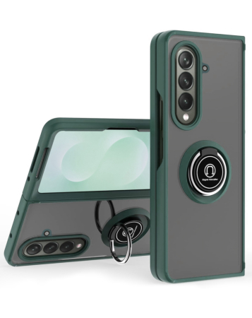 Galaxy Z Fold 7 Hard PC Rear / Soft TPU Colorful Border Case with I - ring Holder - DARK GREEN (Only Ground Shipping)