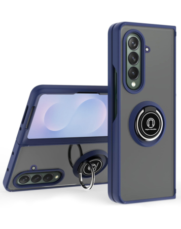 Galaxy Z Fold 7 Hard PC Rear / Soft TPU Colorful Border Case with I - ring Holder - NAVY BLUE (Only Ground Shipping)