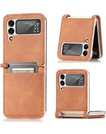 Galaxy Z Flip 4 Genuine Leather Case - BROWN (Only Ground Shipping)