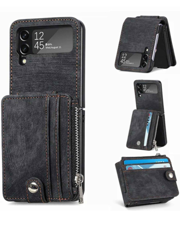 Galaxy Z Flip 4 Wallet Case with Card Holder - BLACK (Only Ground Shipping)
