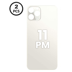 Back Glass with Bigger Camera Hole for iPhone 11 Pro Max (Pack of 2) (NO LOGO) (SILVER) 