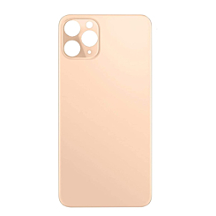 Stock up on the back glass with a bigger camera hole for iPhone 11 Pro Max in gold. It comes without a logo.