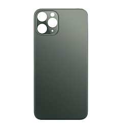 Buy the back glass with a bigger camera hole for iPhone 11 Pro Max in midnight green. It has no logo.