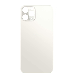 Shop the back glass with a bigger camera hole for iPhone 11 Pro Max in silver. It has no logo.
