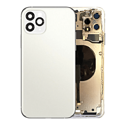 Purchase the back housing frame with small components pre-installed for iPhone 11 Pro Max in silver. It has no logo.