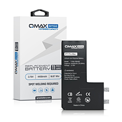 Order the QMAX Base extended capacity replacement battery for iPhone 11 Pro Max, 4450 mAh. Spot weld is required.