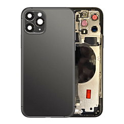 Buy the back housing frame with small components pre-installed for iPhone 11 Pro, no logo, in Space Gray.

