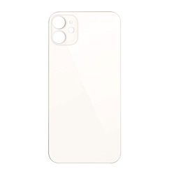Purchase the white back glass for iPhone 12 with a bigger camera hole and no logo.
