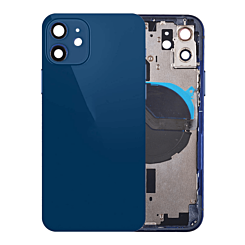 Grab the wholesale deals on the blue back housing frame with small components pre-installed for iPhone 12, no logo.
