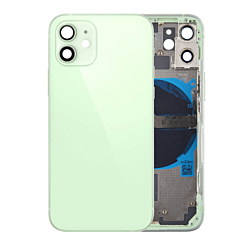 Buy the back housing frame with small components pre-installed for iPhone 12 Mini in green, no logo.

