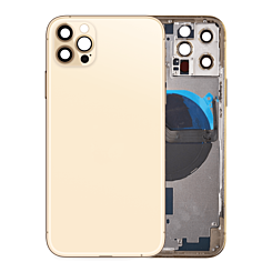 Stock up on the Back Housing Frame with Small Components Pre-Installed for iPhone 12 Pro NO LOGO GOLD.







