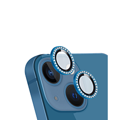 Buy the Diamonds Metal Ring with HD Tempered Glass for iPhone 13 and 13 Mini in Blue.