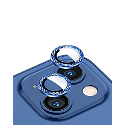 Grab the wholesale deals on the Iced Out Square Camera Lens with HD Tempered Glass for iPhone 13 and 13 Mini in Blue.