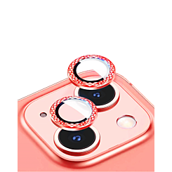 Buy the Iced Out Square Camera Lens with HD Tempered Glass for iPhone 13 and 13 Mini in Red.