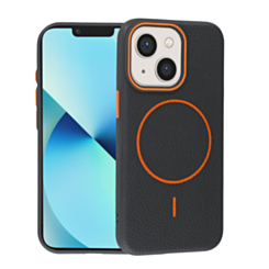 Magnetic Leather Soft Cases (BLACK & ORANGE) for iPhone 13 Mini (Only Ground Shipping)