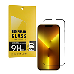 Buy the anti-scratch edge-to-edge black rim coverage screen protector for iPhone 13 Pro Max or 14 Plus, 2.5D, single piece.