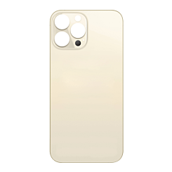 Stock up on the back glass with bigger camera hole for iPhone 13 Pro Max gold, no logo.

