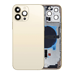Grab the wholesale deals on the back housing frame with small components pre-installed for iPhone 13 Pro Max US version gold, no logo.

