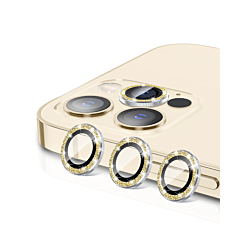 Shop the gold glitter diamond camera lens with HD tempered glass for iPhone 13 Pro Max and 13 Pro.


