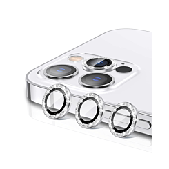 Order the glitter diamond camera lens with HD tempered glass for iPhone 13 Pro Max and 13 Pro in white.

