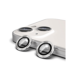 Order the metal ring with HD tempered glass for iPhone 14 or 14 Plus in white.