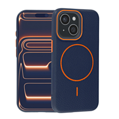Magnetic Leather Soft Cases (WAYNE BLUE & ORANGE) for iPhone 13 / 14 (Only Ground Shipping)
