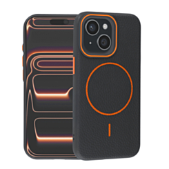 Magnetic Leather Soft Cases (BLACK & ORANGE) for iPhone 13 / 14 (Only Ground Shipping)