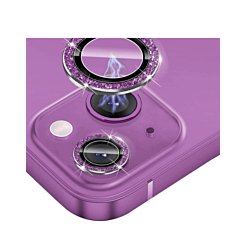 Stock up on the glitter diamond camera lens with HD tempered glass for the iPhone 14 or 14 Plus — in purple.