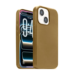 New Leather Case with Wireless Charger with IC Chip (LIGHT BROWN) for iPhone 13 / 14 / 16e / 17e (Only Ground Shipping)
