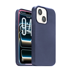 New Leather Case with Wireless Charger with IC Chip (NAVY BLUE) for iPhone 13 / 14 / 16e / 17e (Only Ground Shipping)