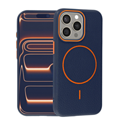 Magnetic Leather Soft Cases (WAYNE BLUE & ORANGE) for iPhone 14 Pro Max (Only Ground Shipping)