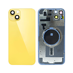 Stock up on the back glass with frame and MagSafe magnet for the iPhone 14 Plus — in Yellow, no logo.
